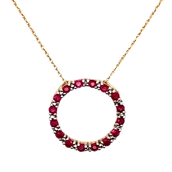 ESTATE  10ky ruby & dia eternity circle pendant 18