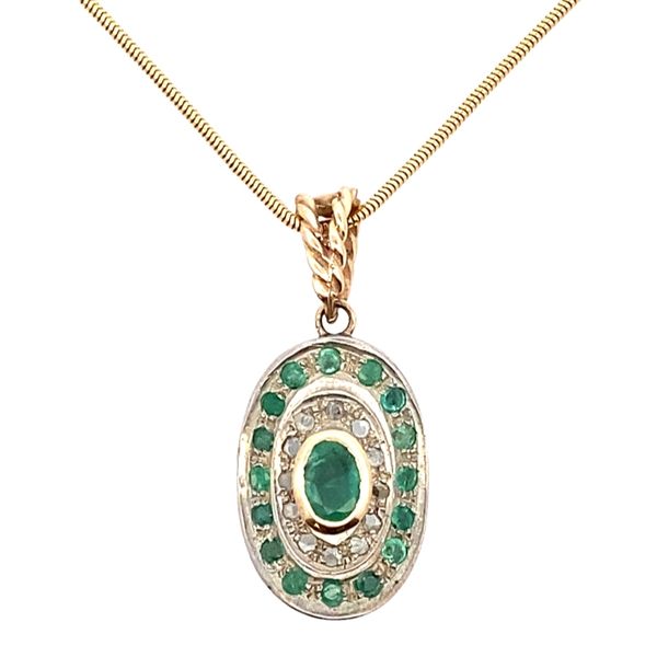 18ky/Silver .78ct OV EM .96ctw RBC EM .48ctw dia Pendant 18ky 16