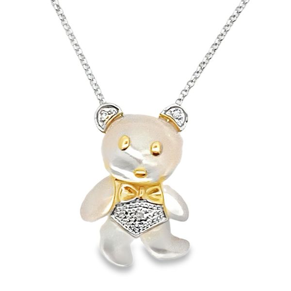 ESTATE 14kwy MOP/diamond teddy Bear Pendant necklace Graham Jewelers Wayzata, MN