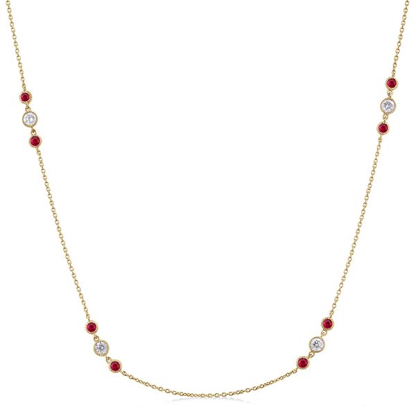 14ky .50ctw ruby .50ctw dia station necklace 18 inch I-J SI2 Graham Jewelers Wayzata, MN