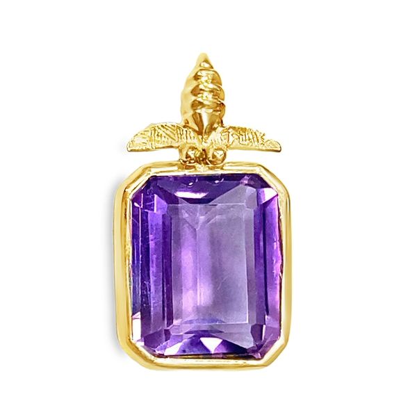 Yellow Gold Rectangular Amethyst Pendant with Beel Bail Graham Jewelers Wayzata, MN