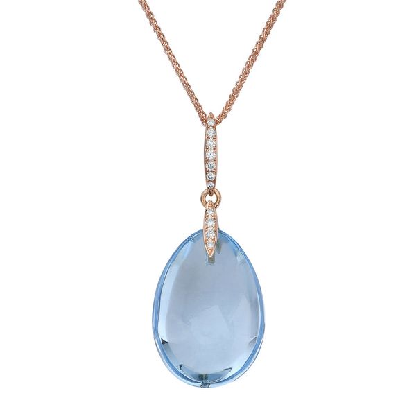 18 Karat Rose Gold Sky Blue Topaz and Diamond Drop Pendant Graham Jewelers Wayzata, MN