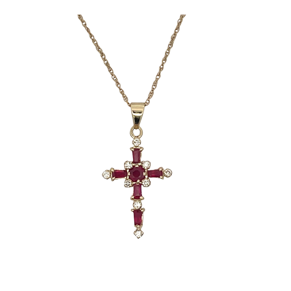 ESTATE 14ky.09 Diamonds and .43 ctw Ruby Cross Pendant 18