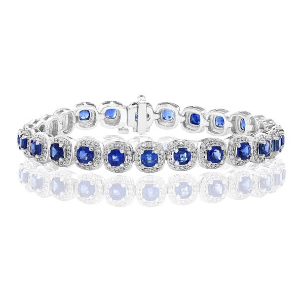14Kt White Gold Cushion Halo Sapphire Bracelet Graham Jewelers Wayzata, MN