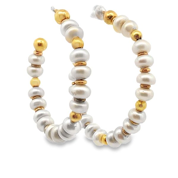 ESTATE 18ky Freshwater Pearl and Bead Hoops Graham Jewelers Wayzata, MN