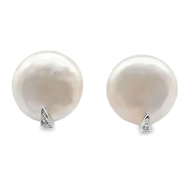 ESTATE 14kw Button Pearl diamond Stud Earrings Graham Jewelers Wayzata, MN