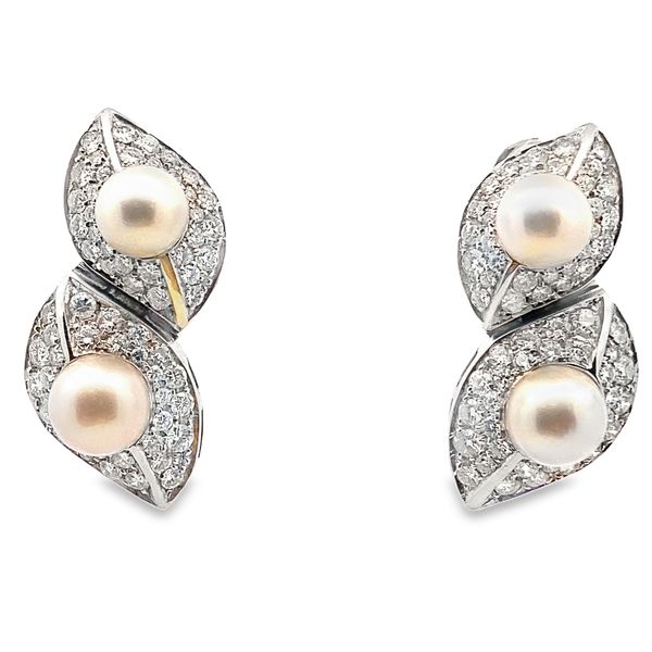 ESTATE 18kw 3.84ctw aprox dia Akoya Pearl Dangle earrings Graham Jewelers Wayzata, MN