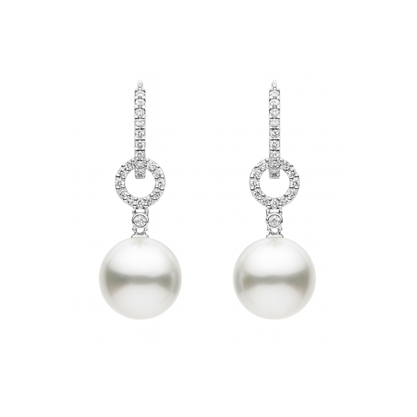 White Freshwater Pearl and Diamond Drop Earrings Graham Jewelers Wayzata, MN
