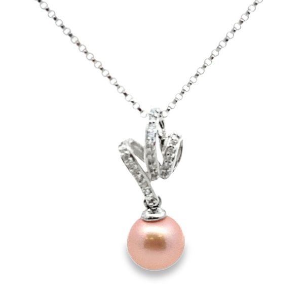ESTATE 18kw South Sea Pearl Diamond Ribbon Pendant necklace Graham Jewelers Wayzata, MN