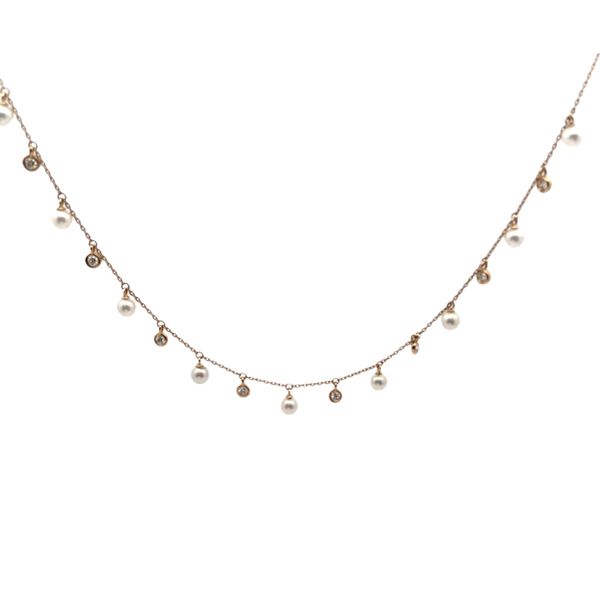 14 Karat Yellow Gold .25 Carat Diamond and Pearl Station Necklace Graham Jewelers Wayzata, MN