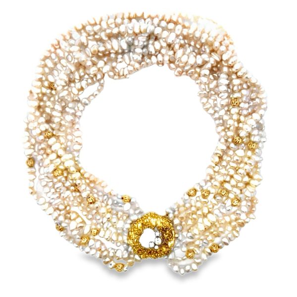 ESTATE 18ky .81ctw dia  freshwater pearls 10 rows Textured Clasp Graham Jewelers Wayzata, MN