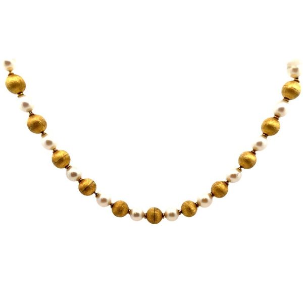 ESTATE 14ky textured bead and cultured pearl necklace Graham Jewelers Wayzata, MN