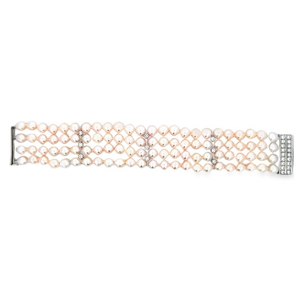 ESTATE Oscar Heyman Akoya pearl  2.25ctw rbc dia VS F/G color bracelet 7.5
