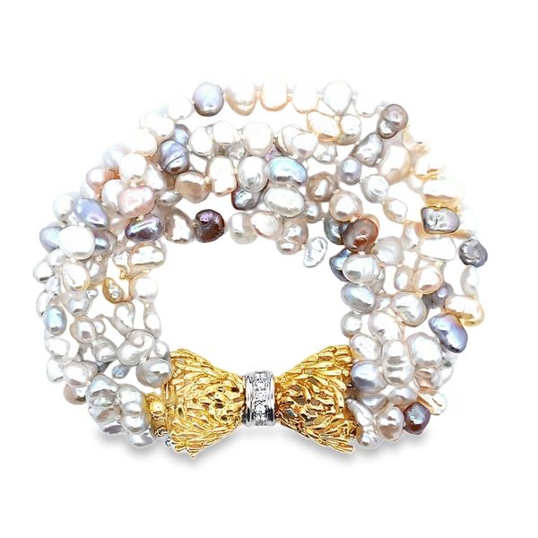 ESTATE 18ky .18ctw dia Freshwater Pearl bracelet Filigree Ribbon Clasp Graham Jewelers Wayzata, MN