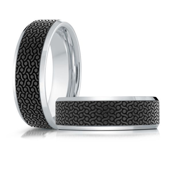 Micro Etched Carbon Fiber & White Gold Ring Image 2 Graham Jewelers Wayzata, MN