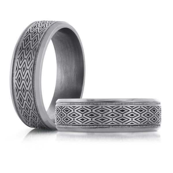 Tantalum Wedding Band With Engraved Diamond Pattern Image 2 Graham Jewelers Wayzata, MN