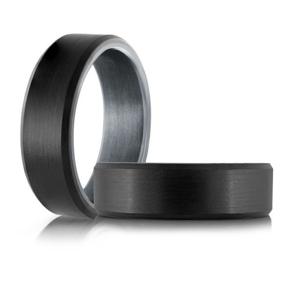 Satin Grey Tantalum & Carbob Fiber Wedding Band Image 2 Graham Jewelers Wayzata, MN