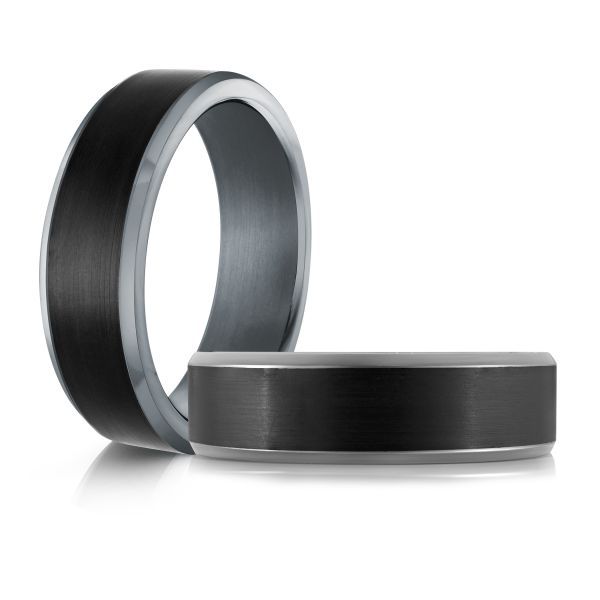 Grey Beveled Tantalum & Carbon Fiber Wedding Band Image 2 Graham Jewelers Wayzata, MN
