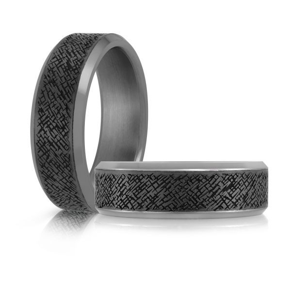 Slash Textured Carbon Fiber & Tantaalum Wedding Band Image 2 Graham Jewelers Wayzata, MN