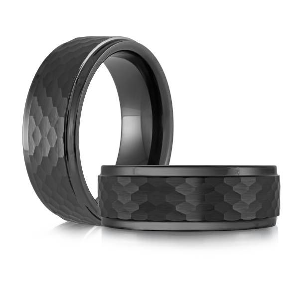 Hexagonally Hammered Black Tungsten Wedding Band Image 2 Graham Jewelers Wayzata, MN