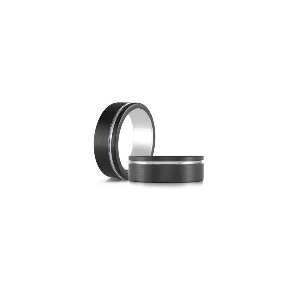 Matt Black & Silver Groove Accented Wedding Band Image 2 Graham Jewelers Wayzata, MN