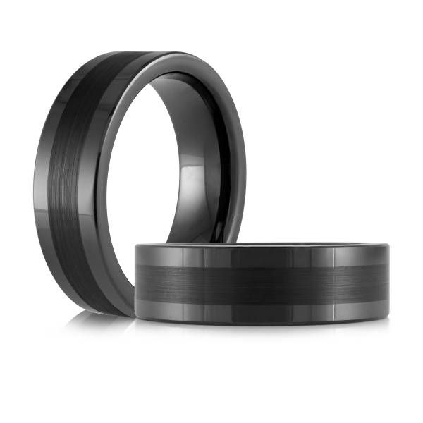 Polished & Matt Black Tungsten Wedding Band Image 2 Graham Jewelers Wayzata, MN