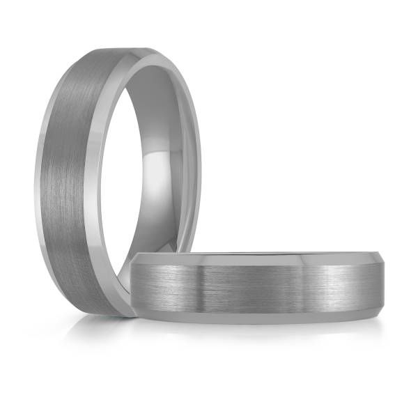 Beveled Satin Finished Tungsten Wedding Band Image 2 Graham Jewelers Wayzata, MN