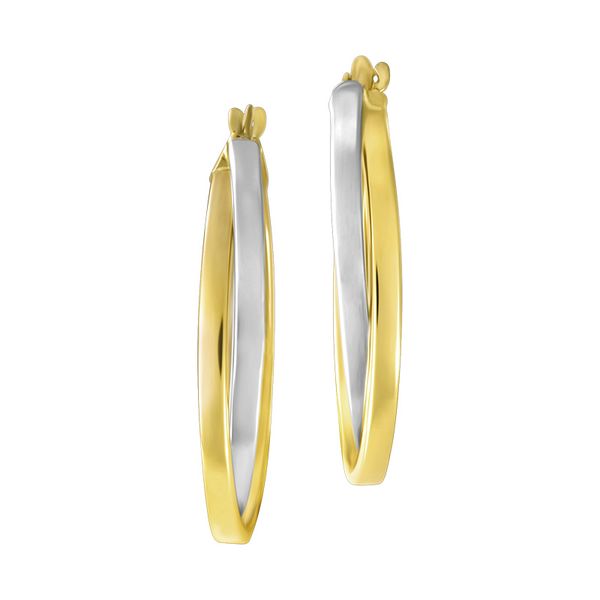 14 Karat Yellow and White Gold Oval Hoop Earrings Graham Jewelers Wayzata, MN