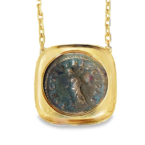 Yellow Gold Roman Coin Diamond Halo Pendant Image 2 Graham Jewelers Wayzata, MN