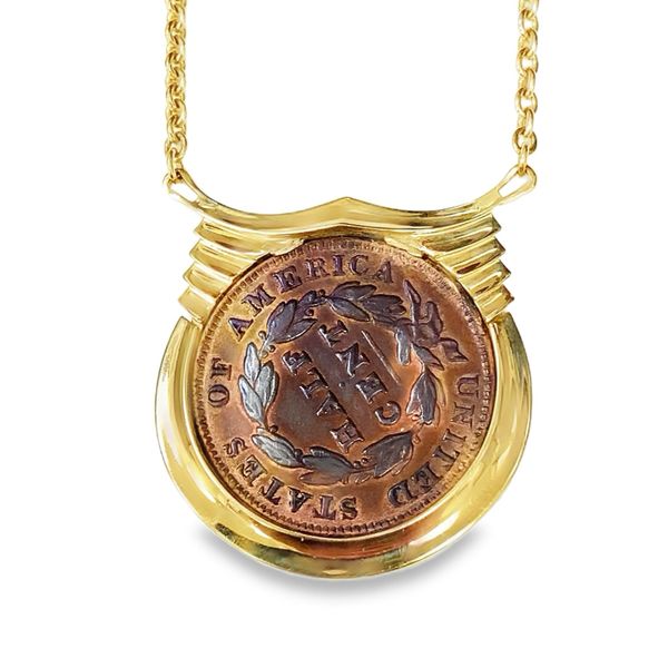 Yellow Gold 1835 Vintage Coin Pendant Necklace with Diamonds Image 2 Graham Jewelers Wayzata, MN