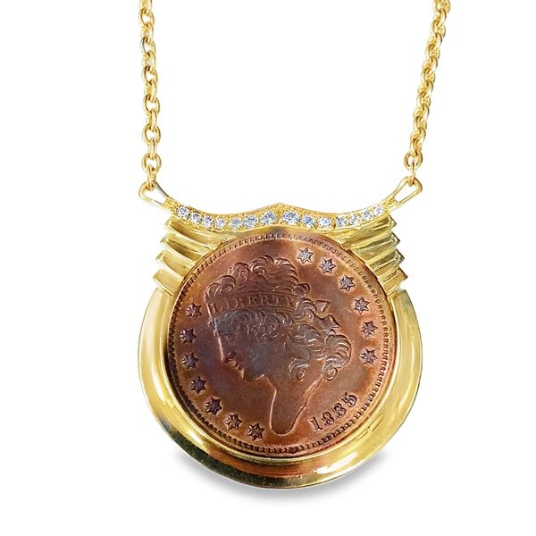 Yellow Gold 1835 Vintage Coin Pendant Necklace with Diamonds Graham Jewelers Wayzata, MN