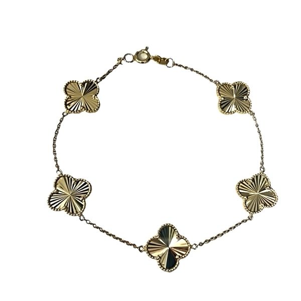 Yellow Gold Textured Clover Charm Bracelet Graham Jewelers Wayzata, MN