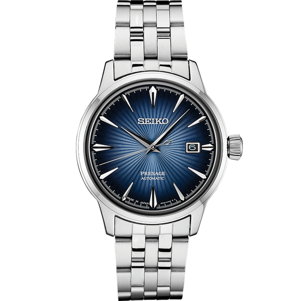 SEIKO Presage stainless steel ice blue dial date calendar watch Graham Jewelers Wayzata, MN