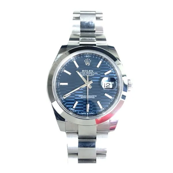 Blue Datejust- 41mm Blue motif dial oyster bracelet 2023 SER 800297E4 Model 126300 Rolex Graham Jewelers Wayzata, MN
