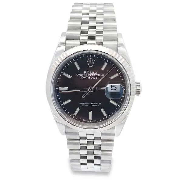 36MM Datejust black dial 18KW fluted bezel SS jubilee bracelet REF 126234 Serial 1775R841 Graham Jewelers Wayzata, MN