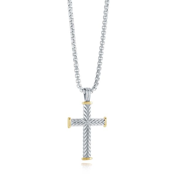 Stainless Steel and Gold-IP Polished Wave Cross Pendant Graham Jewelers Wayzata, MN