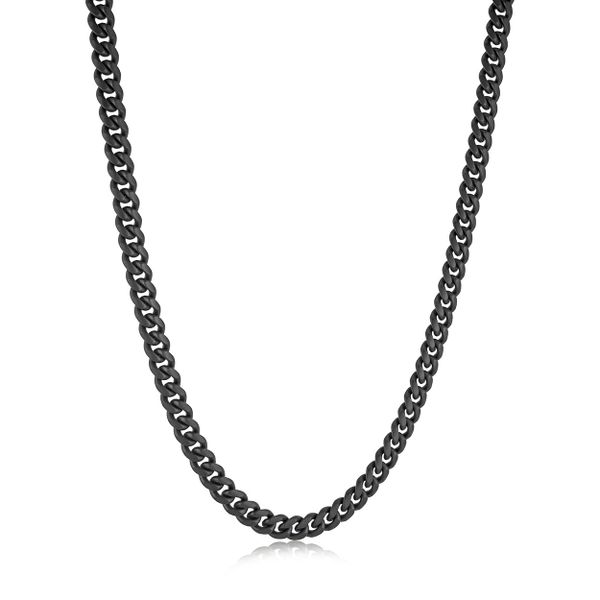 Black-IP-Stainless Steel Matte Curb Chain with Black Cubic Zirconia Clasp Graham Jewelers Wayzata, MN