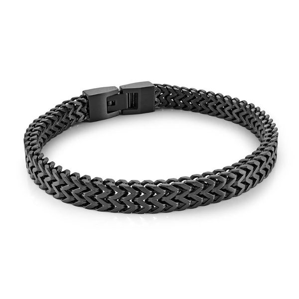 Black-IP-Stainless Steel Flat Franco Bracelet Graham Jewelers Wayzata, MN