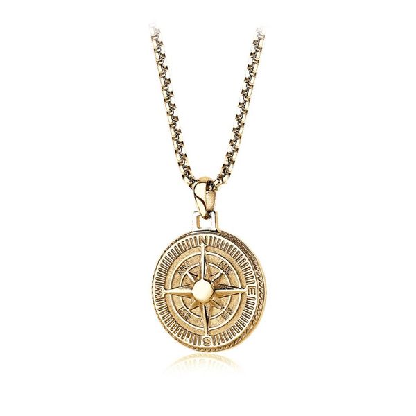 Gold-IP-Stainless Steel North Star Round Compass Graham Jewelers Wayzata, MN