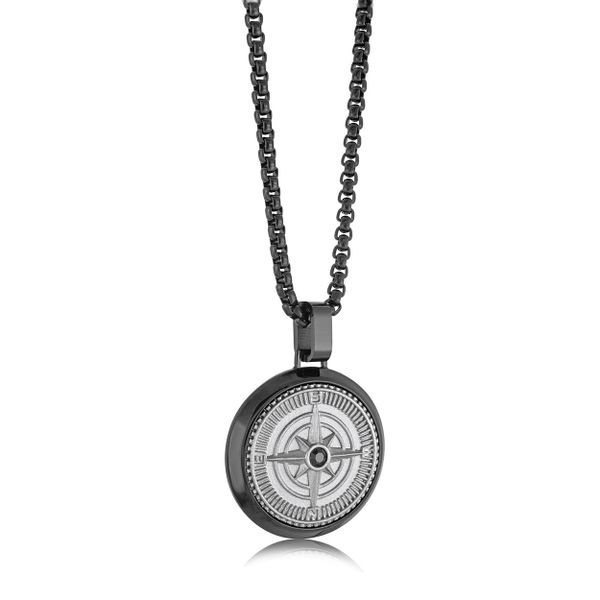 Stainless Steel and Black-IP North Star Round Compass Graham Jewelers Wayzata, MN