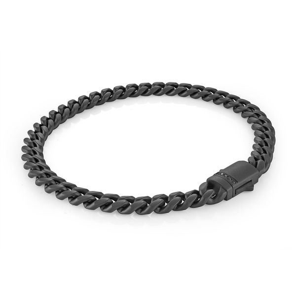 Italgem Black-IP-Stainless Steel Matte Curb Bracelet with Black Cubic Zirconia Clasp Graham Jewelers Wayzata, MN