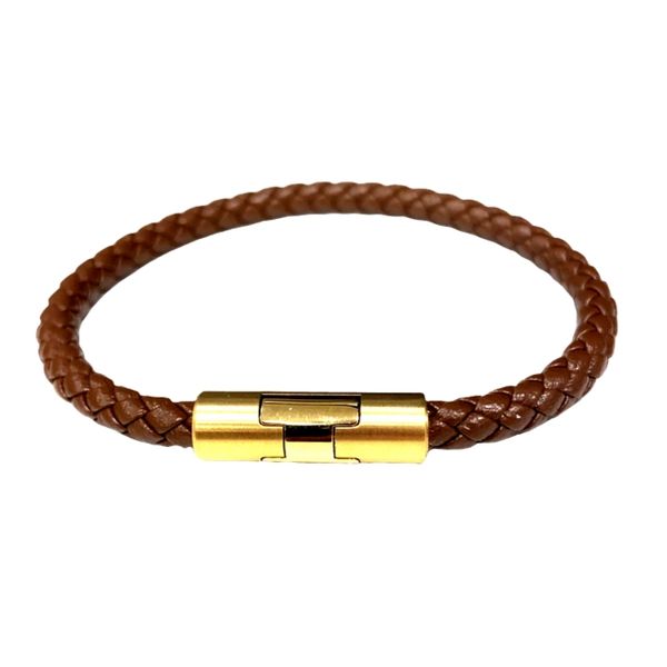 Italgem Gold-IP-S.Steel Matte-H-Clasp 5mm Tan leather bracelet 8