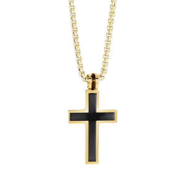 Italgem Gold-IP-S.Steel Black-IP-Brushed Cross necklace Graham Jewelers Wayzata, MN