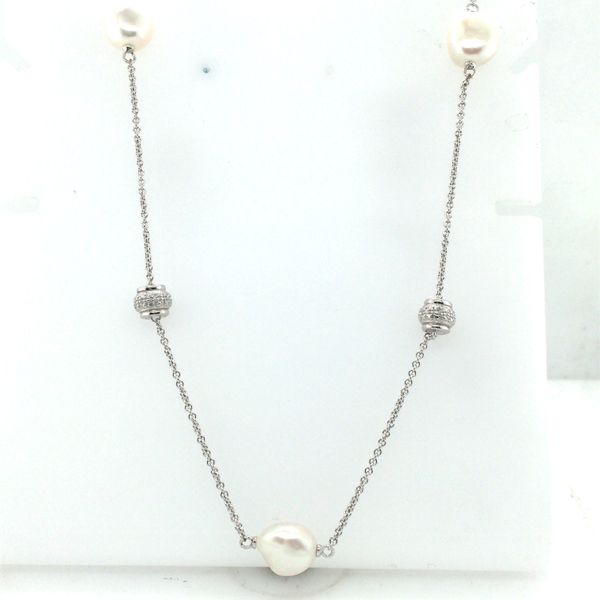Sterling Silver  pearl station neck 16