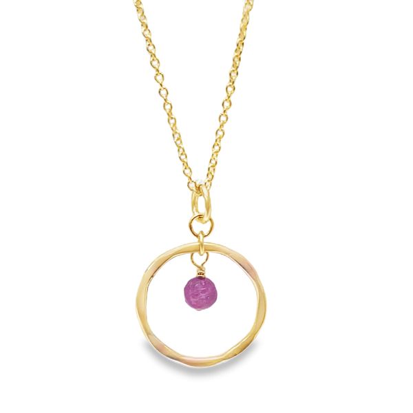 Gold filled ruby hammered hoop pendants Graham Jewelers Wayzata, MN