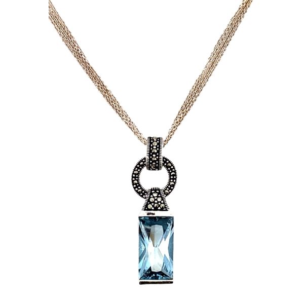 ESTATE SS Sky Blue Topaz/Marcasite Pendant 4 row chain necklace Graham Jewelers Wayzata, MN