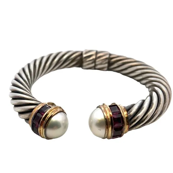 Sterling silver/18kt DAVID YURMAN Mabe Pearl & Rhodolite Garnet Hinged Cable Cuf Graham Jewelers Wayzata, MN