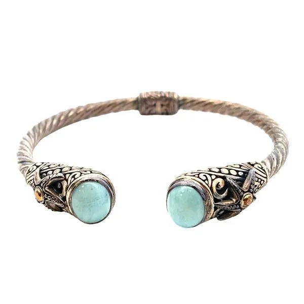 Sterling silver/18ky  Samuel B.. Chalcedony cable cuff bracelet Graham Jewelers Wayzata, MN