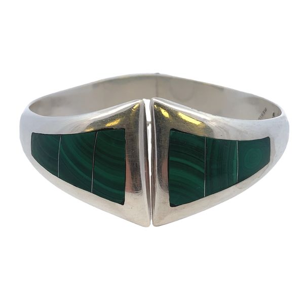 Sterling silver Inlaid Malachite pannels Bypass Cuff Graham Jewelers Wayzata, MN
