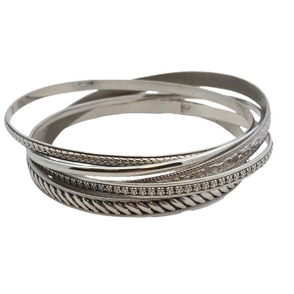 Sterling silver set Of 5 textured Bangles Graham Jewelers Wayzata, MN